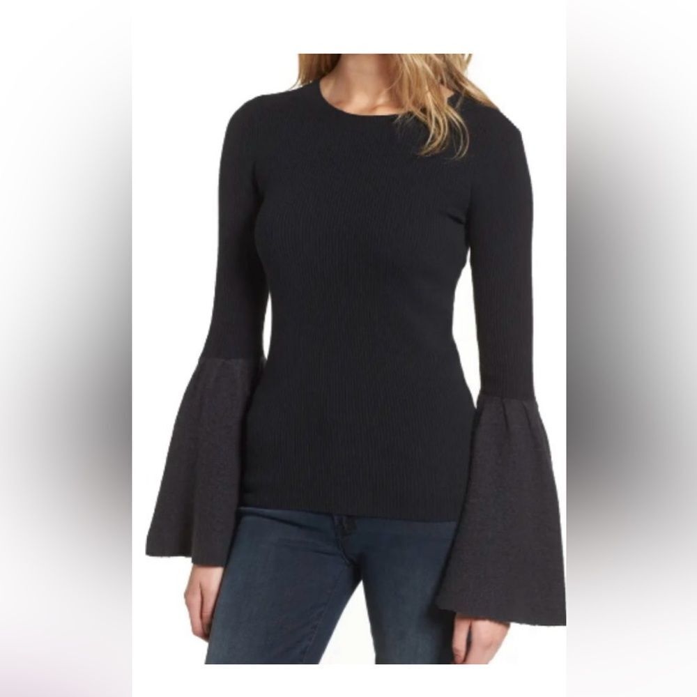 Chelsea28 Women’s Blue Flare Bell Sleeve Whimsigoth Stretch Sweater Size XS